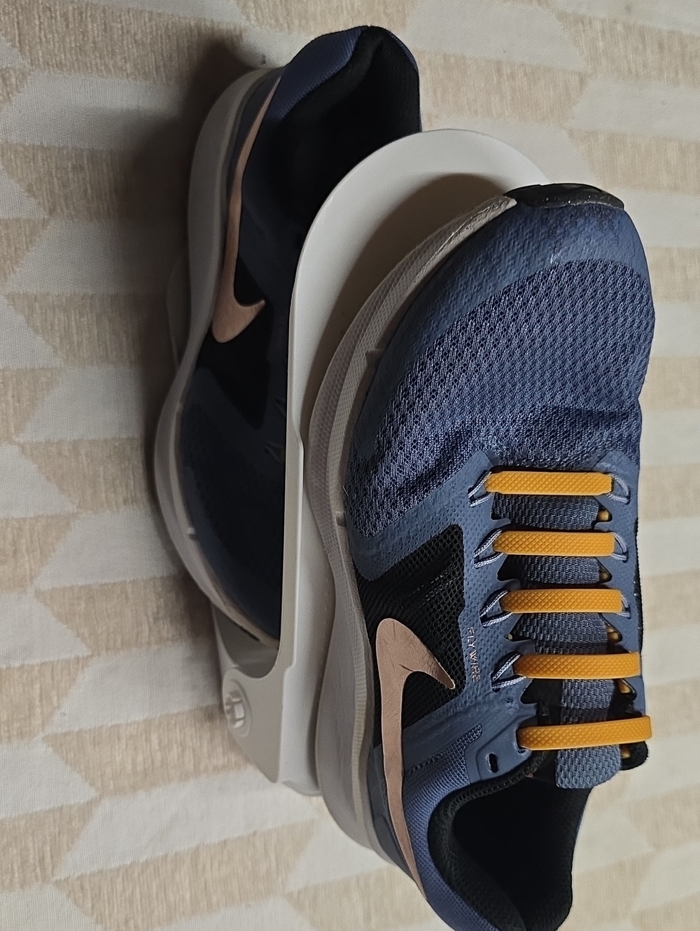Women Navy Blue Running Sneakers with Gold Accent